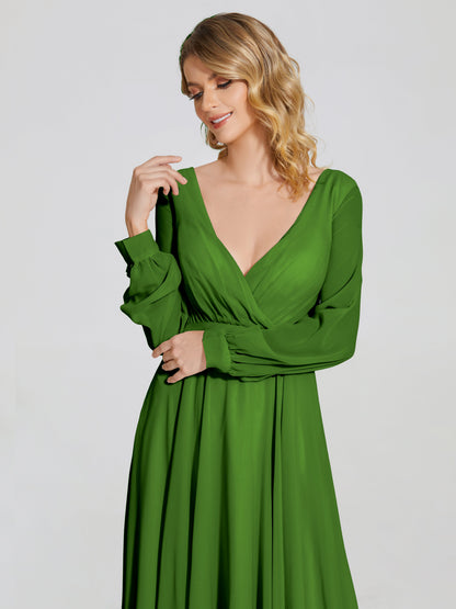 Cicinia Raegan V Neck Chiffon Bridesmaid Dress With Sleeves