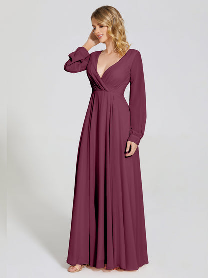 Cicinia Raegan V Neck Chiffon Bridesmaid Dress With Sleeves