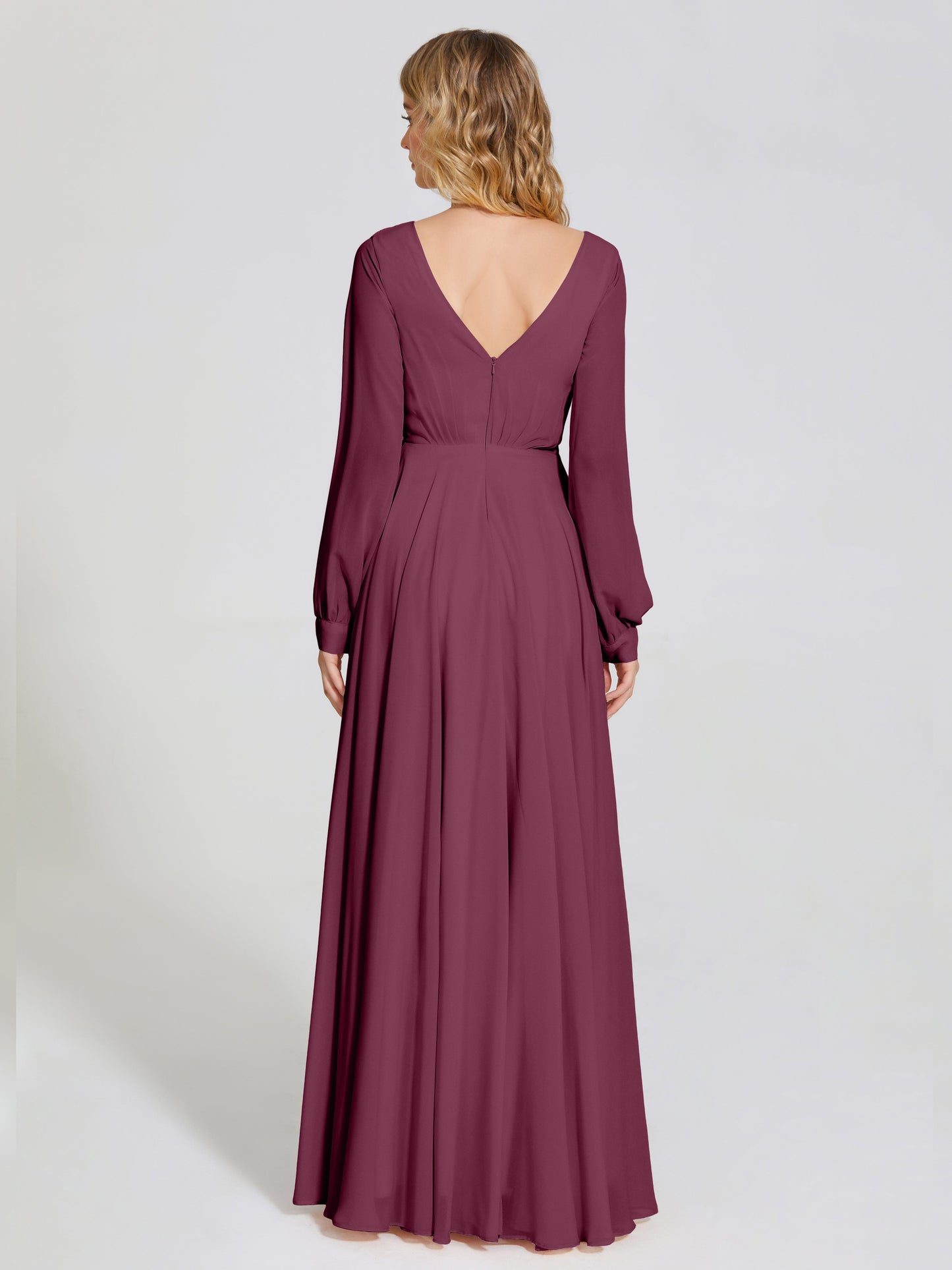 Cicinia Raegan V Neck Chiffon Bridesmaid Dress With Sleeves