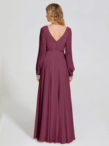 Cicinia Raegan V Neck Chiffon Bridesmaid Dress With Sleeves