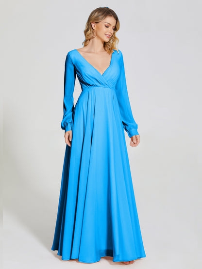 Cicinia Raegan V Neck Chiffon Bridesmaid Dress With Sleeves