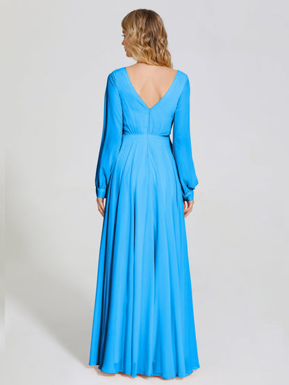 Cicinia Raegan V Neck Chiffon Bridesmaid Dress With Sleeves