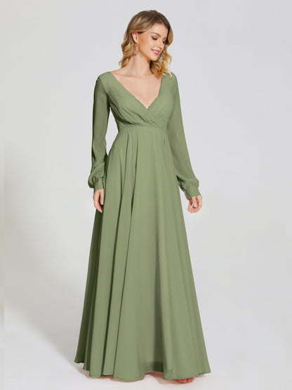 Cicinia Raegan V Neck Chiffon Bridesmaid Dress With Sleeves