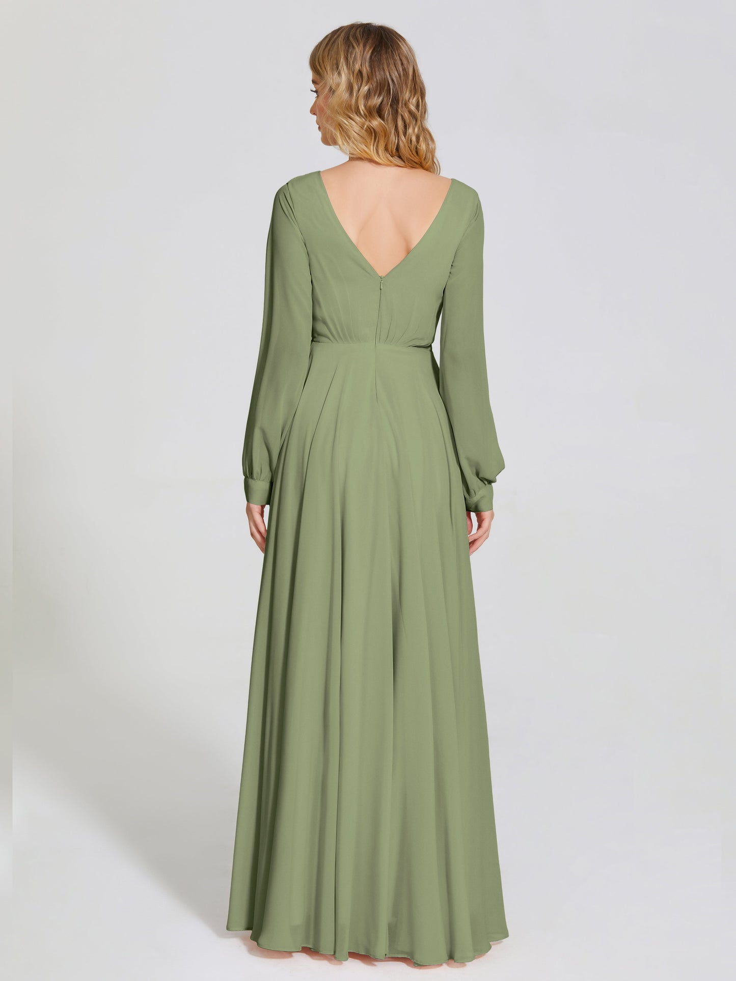 Cicinia Raegan V Neck Chiffon Bridesmaid Dress With Sleeves
