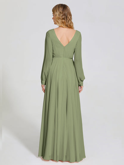 Cicinia Raegan V Neck Chiffon Bridesmaid Dress With Sleeves