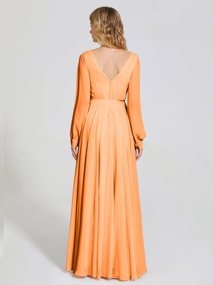 Cicinia Raegan V Neck Chiffon Bridesmaid Dress With Sleeves