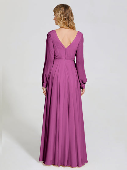 Cicinia Raegan V Neck Chiffon Bridesmaid Dress With Sleeves