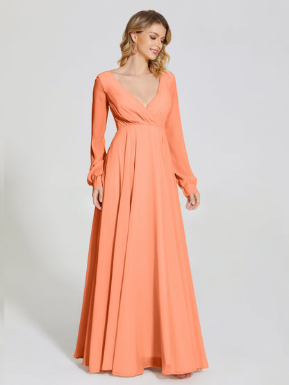 Cicinia Raegan V Neck Chiffon Bridesmaid Dress With Sleeves