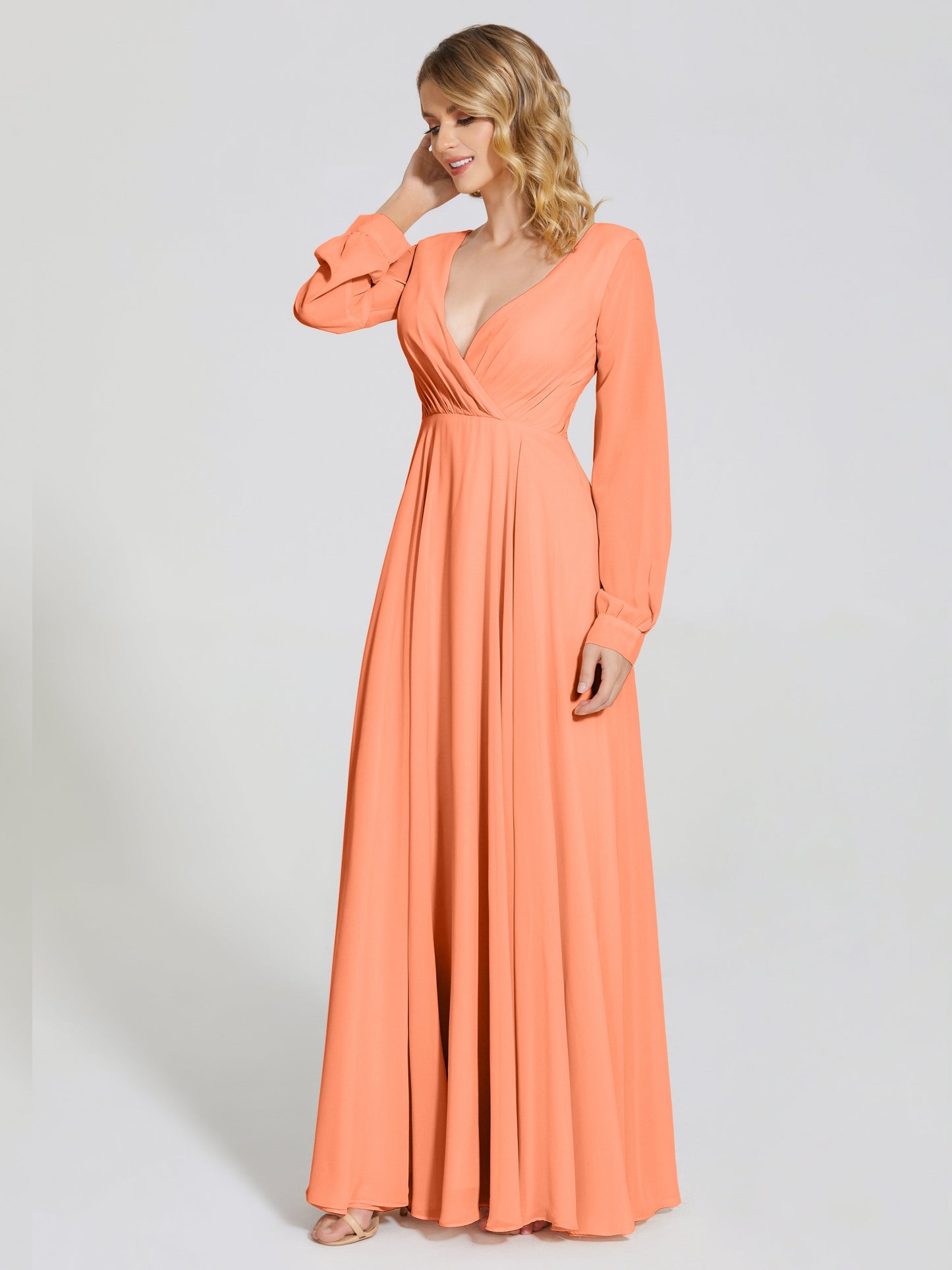 Cicinia Raegan V Neck Chiffon Bridesmaid Dress With Sleeves