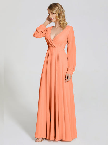 Cicinia Raegan V Neck Chiffon Bridesmaid Dress With Sleeves