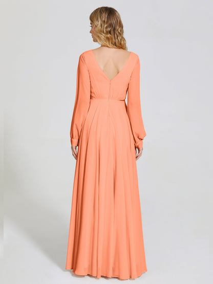 Cicinia Raegan V Neck Chiffon Bridesmaid Dress With Sleeves