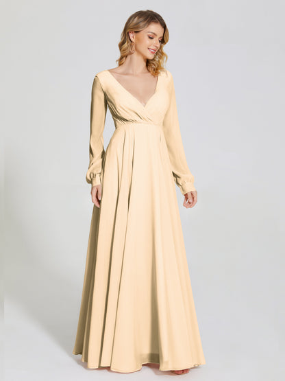 Cicinia Raegan V Neck Chiffon Bridesmaid Dress With Sleeves