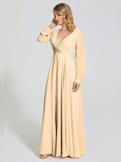 Cicinia Raegan V Neck Chiffon Bridesmaid Dress With Sleeves