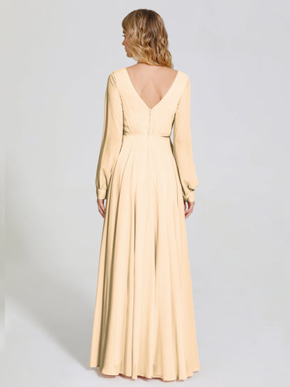 Cicinia Raegan V Neck Chiffon Bridesmaid Dress With Sleeves