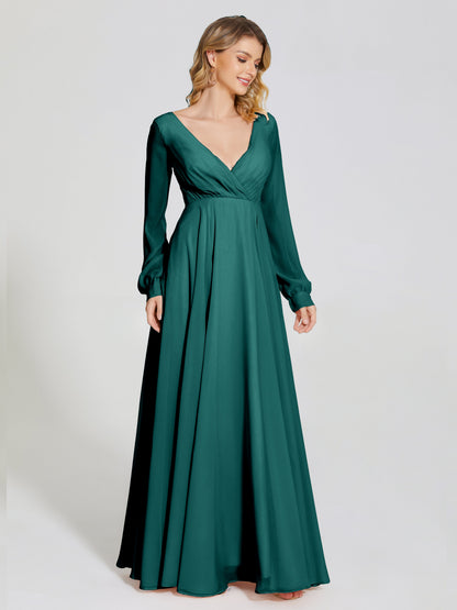 Cicinia Raegan V Neck Chiffon Bridesmaid Dress With Sleeves