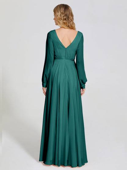 Cicinia Raegan V Neck Chiffon Bridesmaid Dress With Sleeves