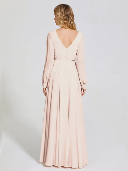 Cicinia Raegan V Neck Chiffon Bridesmaid Dress With Sleeves