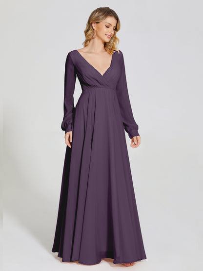 Cicinia Raegan V Neck Chiffon Bridesmaid Dress With Sleeves