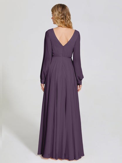 Cicinia Raegan V Neck Chiffon Bridesmaid Dress With Sleeves