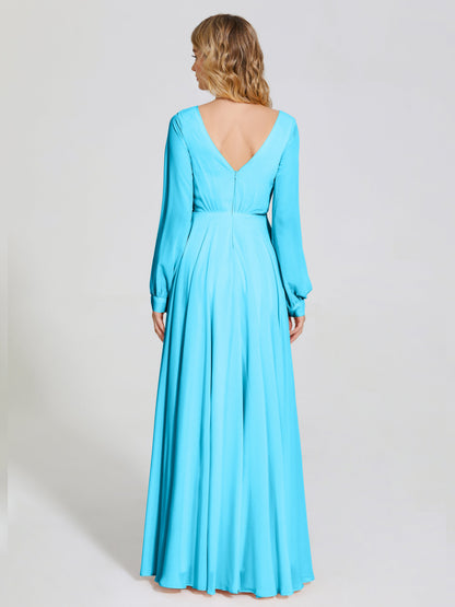 Cicinia Raegan V Neck Chiffon Bridesmaid Dress With Sleeves