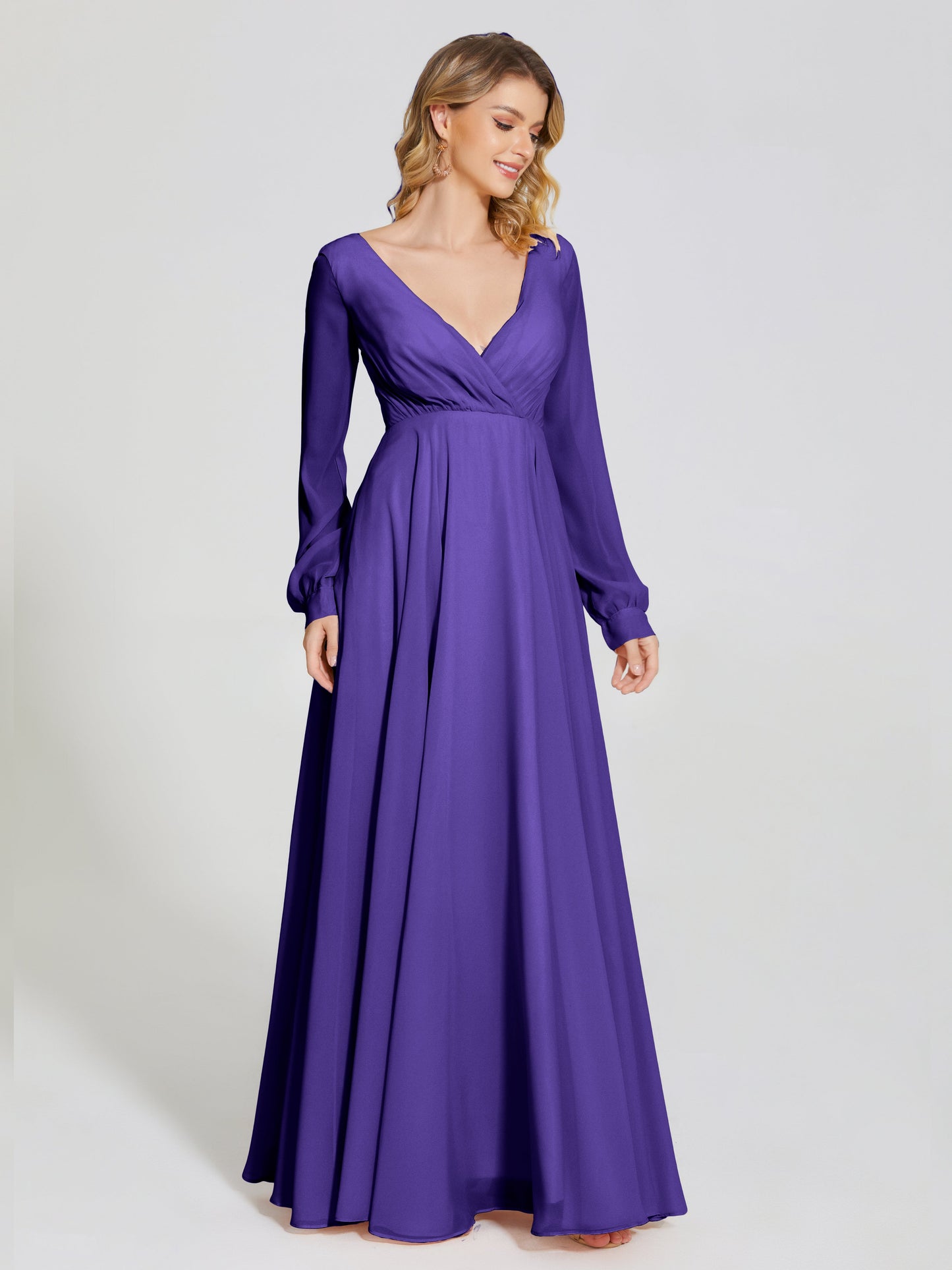 Cicinia Raegan V Neck Chiffon Bridesmaid Dress With Sleeves