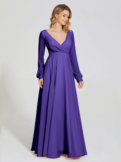 Cicinia Raegan V Neck Chiffon Bridesmaid Dress With Sleeves