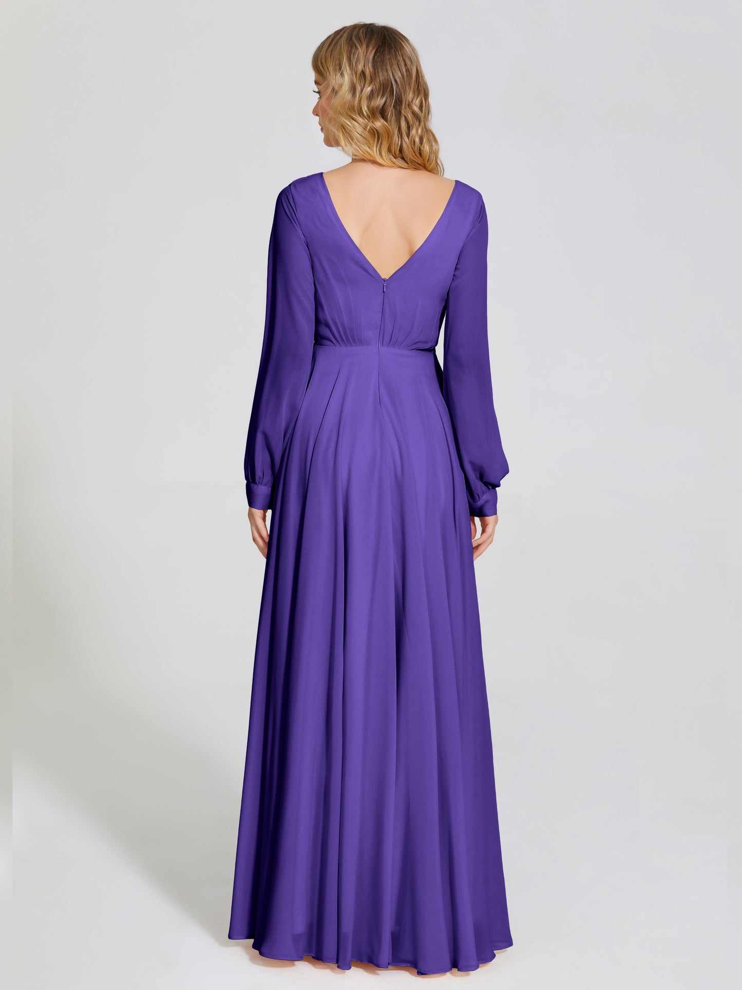 Cicinia Raegan V Neck Chiffon Bridesmaid Dress With Sleeves
