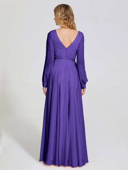 Cicinia Raegan V Neck Chiffon Bridesmaid Dress With Sleeves