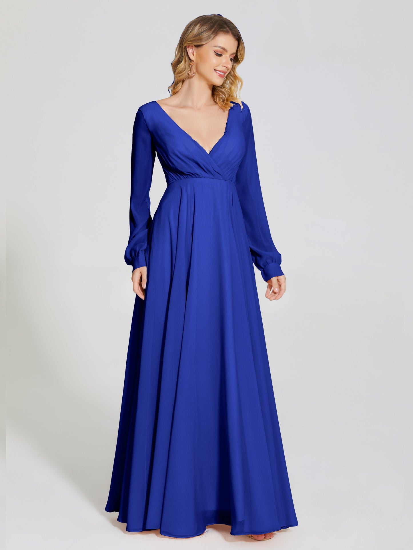 Cicinia Raegan V Neck Chiffon Bridesmaid Dress With Sleeves