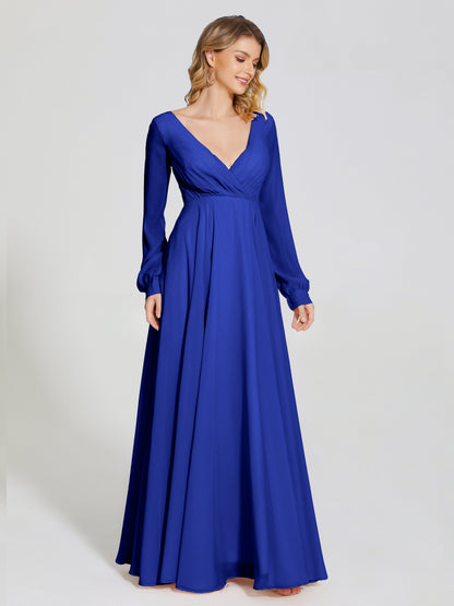 Cicinia Raegan V Neck Chiffon Bridesmaid Dress With Sleeves