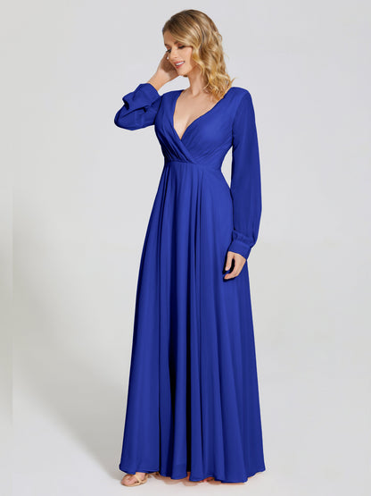 Cicinia Raegan V Neck Chiffon Bridesmaid Dress With Sleeves