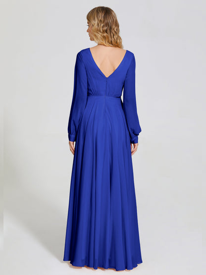 Cicinia Raegan V Neck Chiffon Bridesmaid Dress With Sleeves