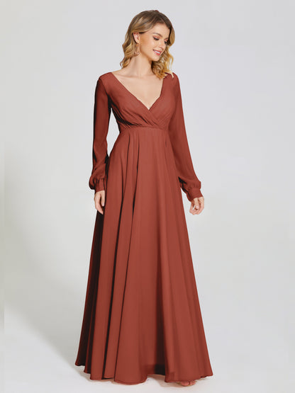 Cicinia Raegan V Neck Chiffon Bridesmaid Dress With Sleeves