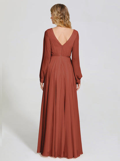 Cicinia Raegan V Neck Chiffon Bridesmaid Dress With Sleeves