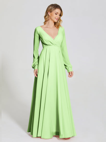 Cicinia Raegan V Neck Chiffon Bridesmaid Dress With Sleeves
