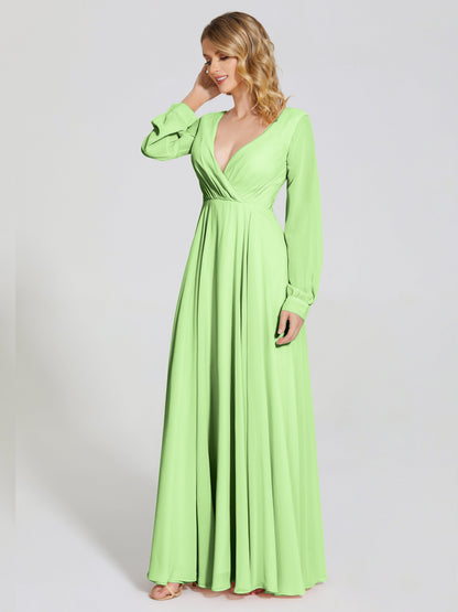 Cicinia Raegan V Neck Chiffon Bridesmaid Dress With Sleeves