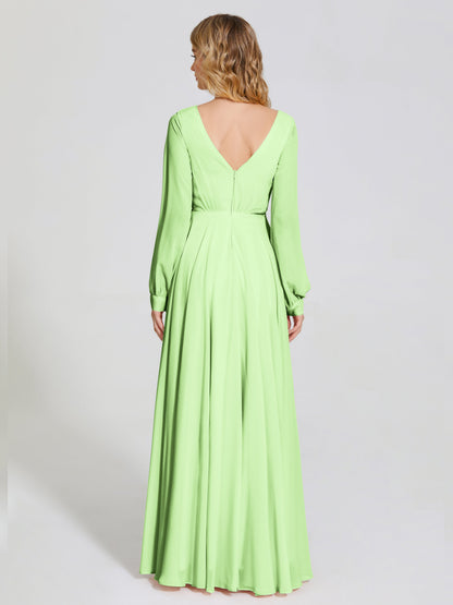 Cicinia Raegan V Neck Chiffon Bridesmaid Dress With Sleeves