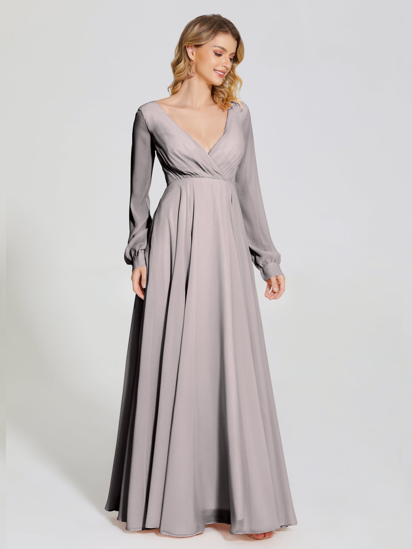 Cicinia Raegan V Neck Chiffon Bridesmaid Dress With Sleeves