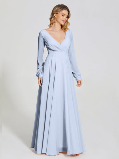 Cicinia Raegan V Neck Chiffon Bridesmaid Dress With Sleeves