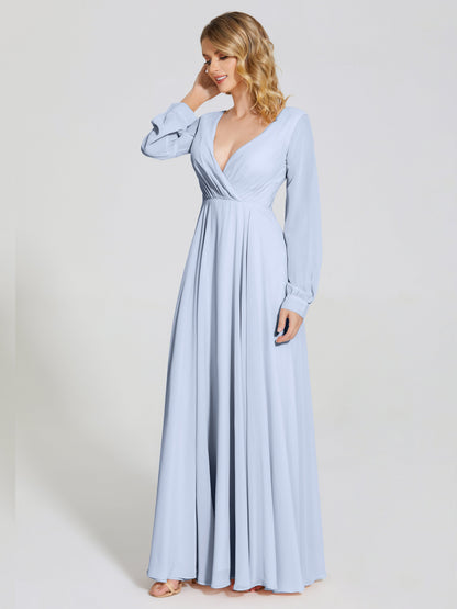 Cicinia Raegan V Neck Chiffon Bridesmaid Dress With Sleeves