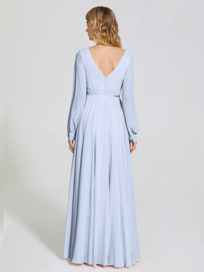 Cicinia Raegan V Neck Chiffon Bridesmaid Dress With Sleeves