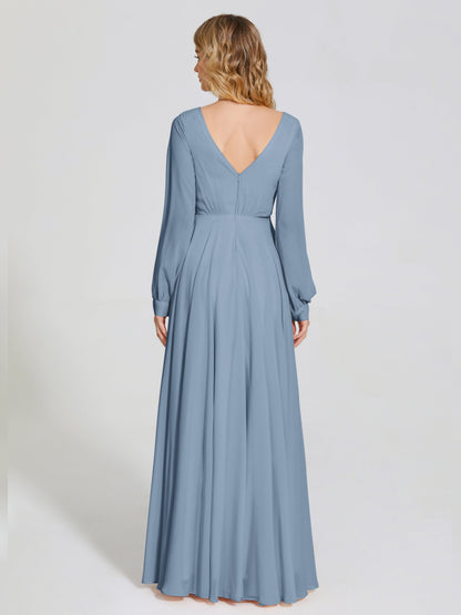 Cicinia Raegan V Neck Chiffon Bridesmaid Dress With Sleeves
