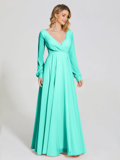 Cicinia Raegan V Neck Chiffon Bridesmaid Dress With Sleeves