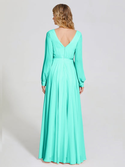 Cicinia Raegan V Neck Chiffon Bridesmaid Dress With Sleeves