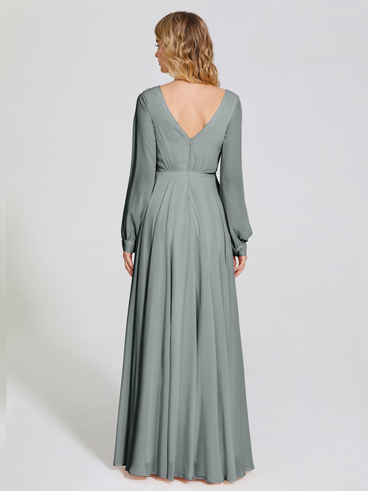 Cicinia Raegan V Neck Chiffon Bridesmaid Dress With Sleeves