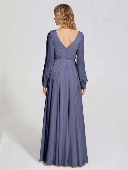 Cicinia Raegan V Neck Chiffon Bridesmaid Dress With Sleeves