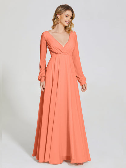 Cicinia Raegan V Neck Chiffon Bridesmaid Dress With Sleeves