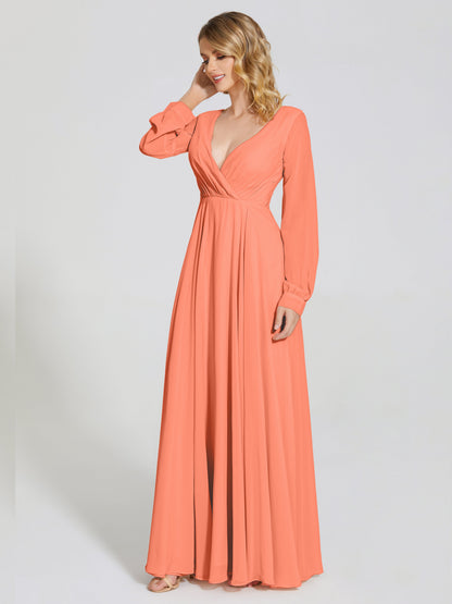 Cicinia Raegan V Neck Chiffon Bridesmaid Dress With Sleeves