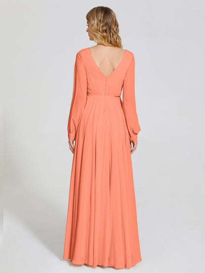 Cicinia Raegan V Neck Chiffon Bridesmaid Dress With Sleeves
