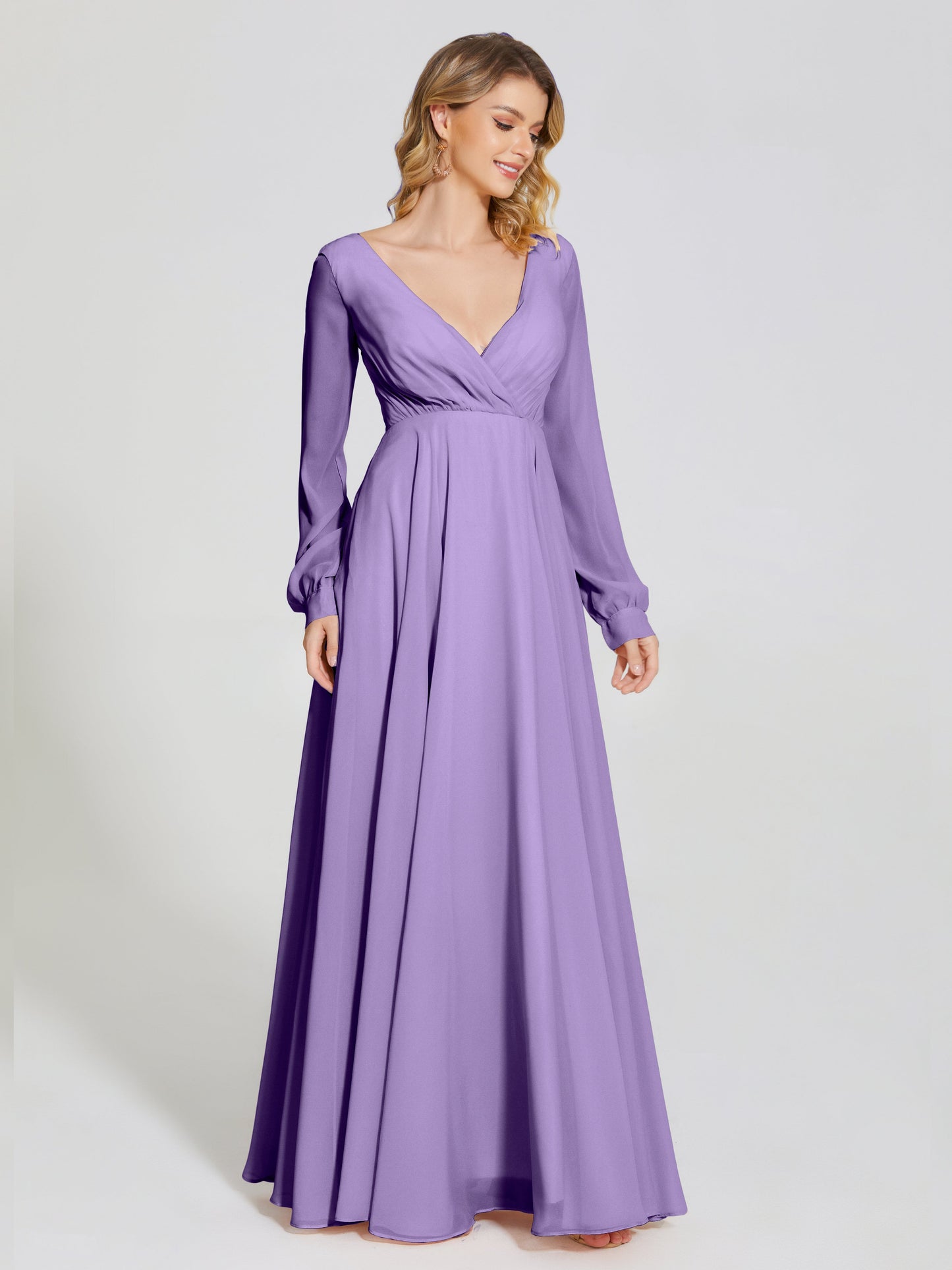Cicinia Raegan V Neck Chiffon Bridesmaid Dress With Sleeves